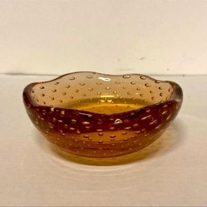 Vintage Murano glass bowl Amber controlled bubble